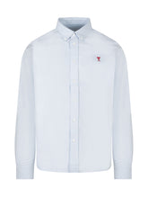 AMI ALEXANDRE MATTIUSSI - Button Down Shirt with Logo - Blue - LIDIASHOPPING® - Official Website