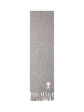 AMI ALEXANDRE MATTIUSSI - Scarf with Fringe and Embroidered Motif - Grey - LIDIASHOPPING® - Official Website