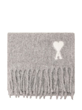AMI ALEXANDRE MATTIUSSI - Scarf with Fringe and Embroidered Motif - Grey - LIDIASHOPPING® - Official Website