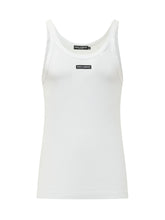 DOLCE & GABBANA - Top Smanicato a Coste con Logo - Bianco - LIDIASHOPPING® - Official Website