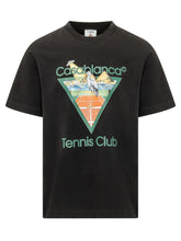 CASABLANCA - T-shirt con Stampa Tennis - Nero - LIDIASHOPPING® - Official Website