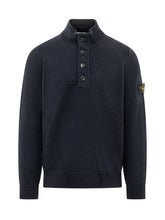 STONE ISLAND - High Neck Sweater with Buttons - Blue - LIDIASHOPPING® - Official Website