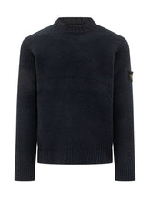 STONE ISLAND - Textured Crewneck Sweater - Blue - LIDIASHOPPING® - Official Website