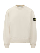 STONE ISLAND - Felpa Girocollo con Patch Logo Applicata - Bianco - LIDIASHOPPING® - Official Website