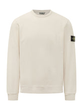 STONE ISLAND - Felpa Girocollo con Patch Logo Applicata - Bianco - LIDIASHOPPING® - Official Website