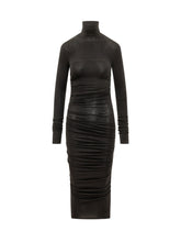 ELISABETTA FRANCHI - Abito Midi Drappeggiato a Collo Alto - Nero - LIDIASHOPPING® - Official Website