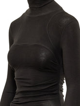 ELISABETTA FRANCHI - Abito Midi Drappeggiato a Collo Alto - Nero - LIDIASHOPPING® - Official Website
