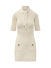 ELISABETTA FRANCHI - Abito Corto di Maglia con Sciarpa - Bianco - LIDIASHOPPING® - Official Website