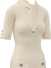 ELISABETTA FRANCHI - Abito Corto di Maglia con Sciarpa - Bianco - LIDIASHOPPING® - Official Website
