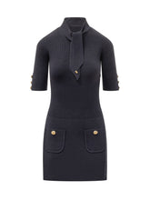 ELISABETTA FRANCHI - Abito Corto di Maglia con Sciarpa - Blu - LIDIASHOPPING® - Official Website