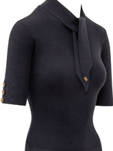 ELISABETTA FRANCHI - Abito Corto di Maglia con Sciarpa - Blu - LIDIASHOPPING® - Official Website