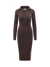 ELISABETTA FRANCHI - Abito Midi Drappeggiato con Colletto - Marrone - LIDIASHOPPING® - Official Website