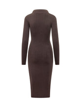 ELISABETTA FRANCHI - Abito Midi Drappeggiato con Colletto - Marrone - LIDIASHOPPING® - Official Website