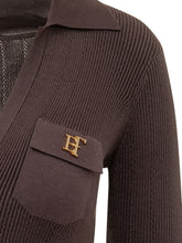 ELISABETTA FRANCHI - Abito Midi Drappeggiato con Colletto - Marrone - LIDIASHOPPING® - Official Website