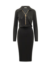 ELISABETTA FRANCHI - Abito Midi a Coste con Colletto - Nero - LIDIASHOPPING® - Official Website