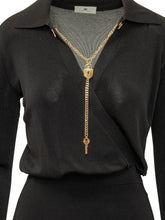 ELISABETTA FRANCHI - Abito Midi a Coste con Colletto - Nero - LIDIASHOPPING® - Official Website