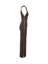 ELISABETTA FRANCHI - Abito Lungo Monospalla con Zip Laterale - Marrone - LIDIASHOPPING® - Official Website