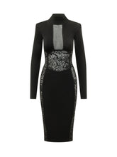 ELISABETTA FRANCHI - Abito Midi con Inserti in Pizzo - Nero - LIDIASHOPPING® - Official Website