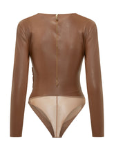ELISABETTA FRANCHI - Body Drappeggiato con Scollo Profondo - Marrone - LIDIASHOPPING® - Official Website