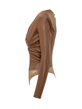 ELISABETTA FRANCHI - Body Drappeggiato con Scollo Profondo - Marrone - LIDIASHOPPING® - Official Website