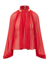 ELISABETTA FRANCHI - Blusa Trasparente con Maniche Ampie - Rosso - LIDIASHOPPING® - Official Website