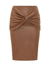 ELISABETTA FRANCHI - Gonna Midi con Drappeggio Intrecciato - Marrone - LIDIASHOPPING® - Official Website