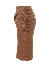 ELISABETTA FRANCHI - Gonna Midi con Drappeggio Intrecciato - Marrone - LIDIASHOPPING® - Official Website