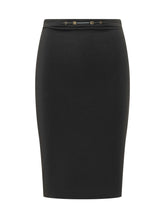 ELISABETTA FRANCHI - Gonna Midi a Tubino con Dettaglio in Vita - Nero - LIDIASHOPPING® - Official Website