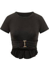 ELISABETTA FRANCHI - T-shirt Cropped con Drappeggio - Nero - LIDIASHOPPING® - Official Website