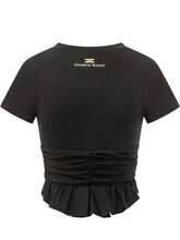 ELISABETTA FRANCHI - T-shirt Cropped con Drappeggio - Nero - LIDIASHOPPING® - Official Website