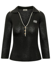 ELISABETTA FRANCHI - Maglia Polo a Coste con Logo - Nero - LIDIASHOPPING® - Official Website