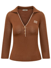 ELISABETTA FRANCHI - Ribbed Polo Jumper with Logo - Brown - LIDIASHOPPING® - Official Website