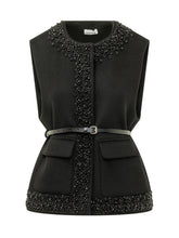 PAROSH - Embellished Belted Vest - Black - LIDIASHOPPING® - Official Website