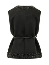 PAROSH - Embellished Belted Vest - Black - LIDIASHOPPING® - Official Website