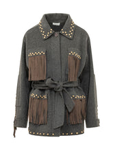 PAROSH - Fringed Studded Jacket - Grey - LIDIASHOPPING® - Official Website