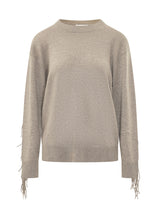 PAROSH - Crew Neck Sweater with Fringe - Grey - LIDIASHOPPING® - Official Website