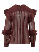 LANVIN - Blouse with Ruffles and Sheer Stripes - Red - LIDIASHOPPING® - Official Website
