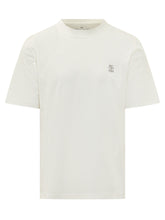 BRUNELLO CUCINELLI - T-shirt Girocollo con Ricamo - Bianco - LIDIASHOPPING® - Official Website