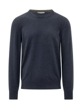 BRUNELLO CUCINELLI - Pullover a Girocollo con Bordi a Coste - Blu - LIDIASHOPPING® - Official Website