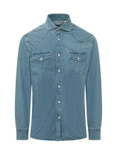 BRUNELLO CUCINELLI - Camicia Western con Tasche Applicate - Blu - LIDIASHOPPING® - Official Website