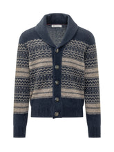 BRUNELLO CUCINELLI - Cardigan with Shawl Collar and Geometric Pattern - Blue - LIDIASHOPPING® - Official Website