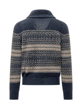 BRUNELLO CUCINELLI - Cardigan with Shawl Collar and Geometric Pattern - Blue - LIDIASHOPPING® - Official Website
