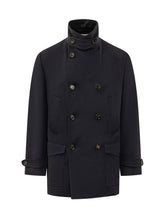 BRUNELLO CUCINELLI - Cappotto Doppiopetto con Collo Alto - Blu - LIDIASHOPPING® - Official Website