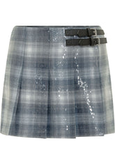 PINKO - Gongora Check Mini Sequin Skirt with Pleats - Blue - LIDIASHOPPING® - Official Website