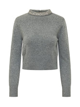 PINKO - Berlino Cropped Sweater with Embellished Neck - Grey - LIDIASHOPPING® - Official Website