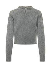 PINKO - Berlino Cropped Sweater with Embellished Neck - Grey - LIDIASHOPPING® - Official Website