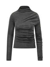 PINKO - Top Loto con Drappeggio Asimmetrico - Grigio - LIDIASHOPPING® - Official Website