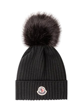MONCLER KIDS - Knitted Hat With Pom Pom - Black - LIDIASHOPPING® - Official Website