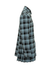 OFF-WHITE - Checked Shirt Dress with Pleated Panel - Blue - LIDIASHOPPING® - Official Website