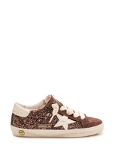GOLDEN GOOSE KIDS - Super Star Glitter Sneaker with Applied Star - Brown - LIDIASHOPPING® - Official Website